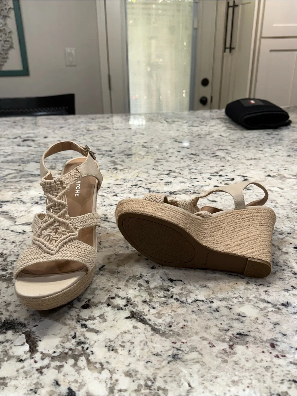 Braided Beige Wedge Sandals with Ankle Strap - Women's Summer Wedges